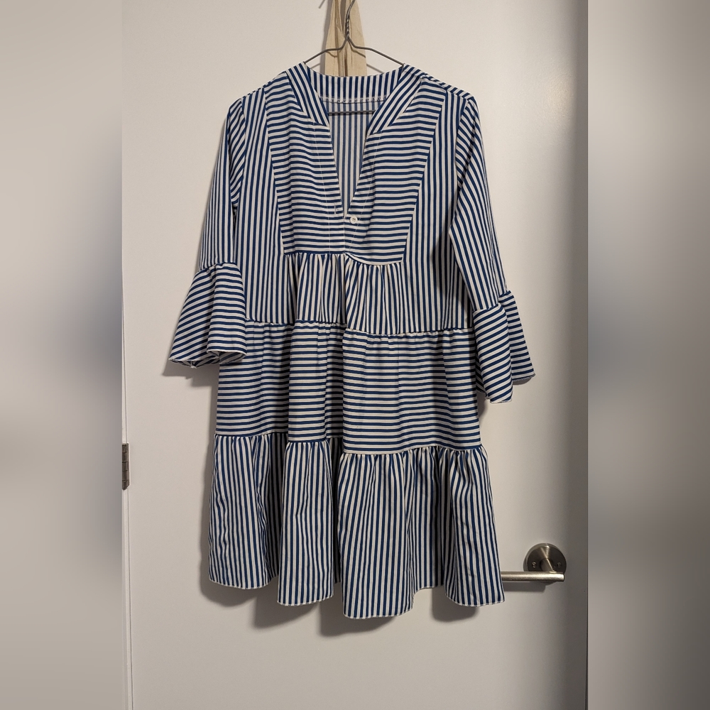 Women's Summer Short Dress Striped Single Button Front